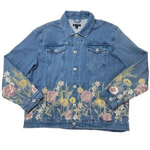 INC International Concepts Regular Fit Floral Denim Trucker Jacket Womens 2XL